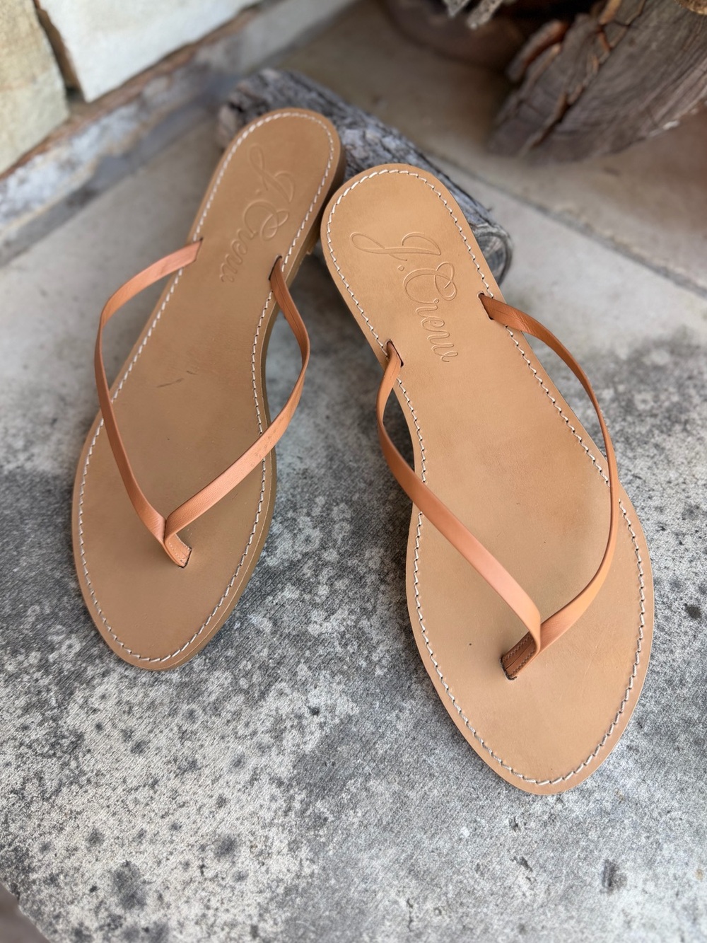 J. Crew Women's all Leather Flip Flop Capri Sandals in Tan Sz-10.5.  Q